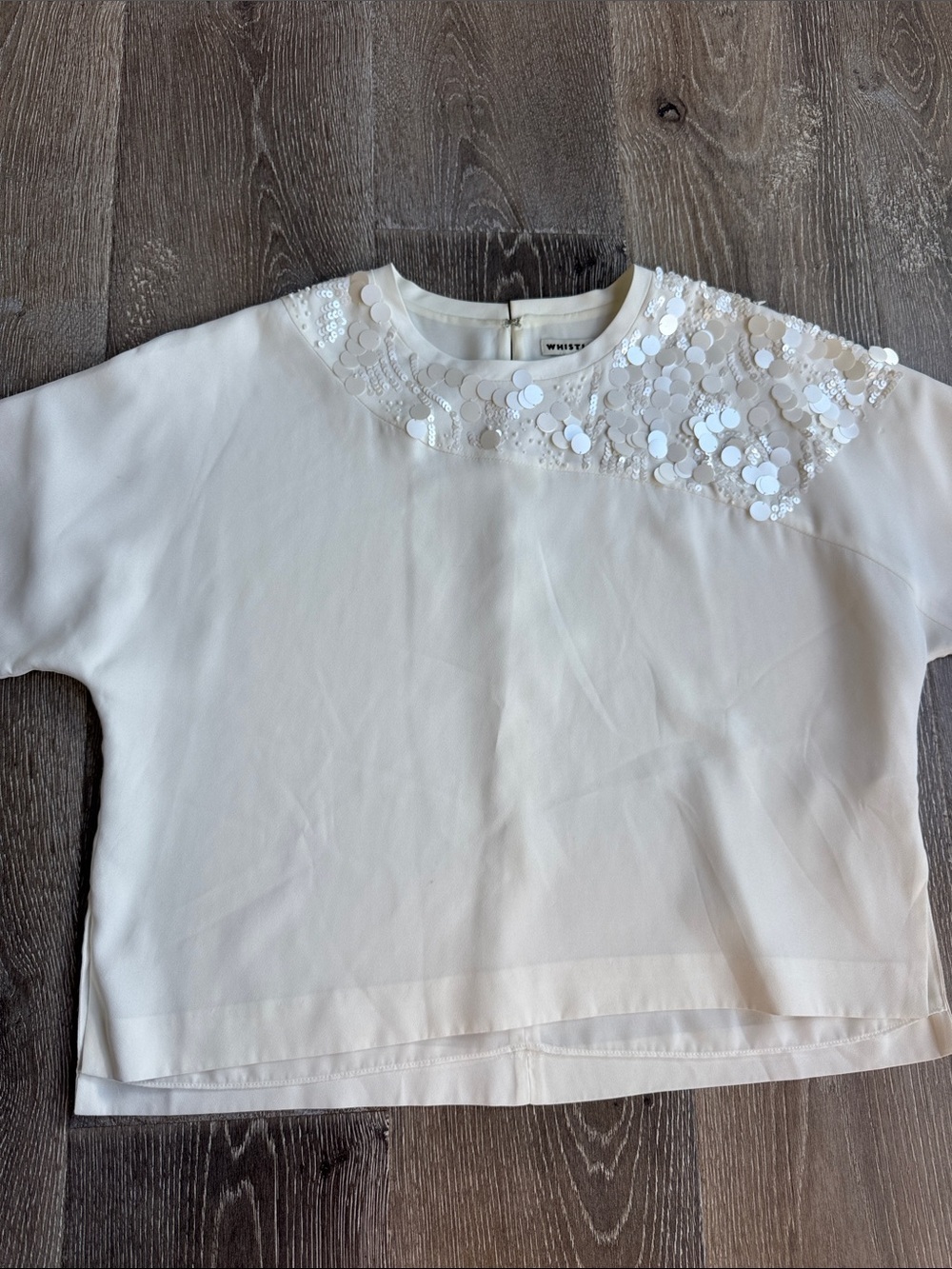 Whistles Cream Sequin-Embellished Short Sleeve Top AS0665